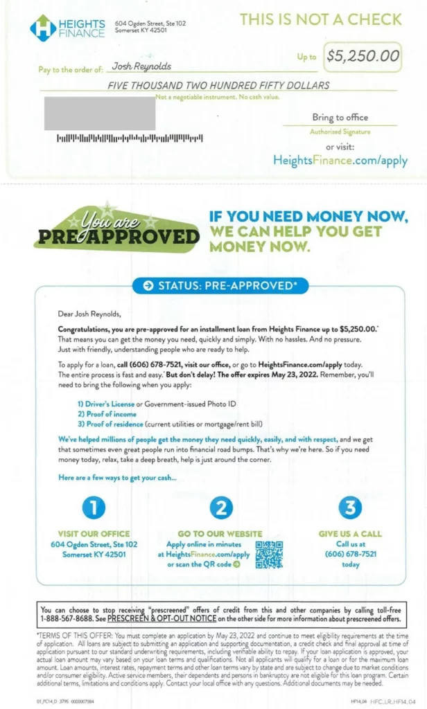 Heights Finance Review Mail Offer