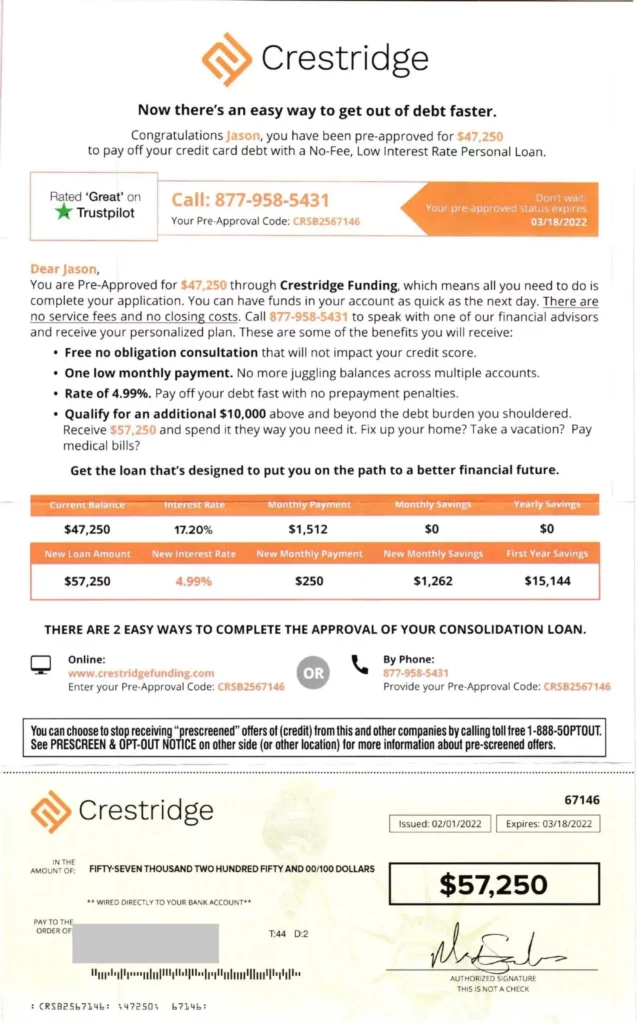 Crestridge Funding Mailer